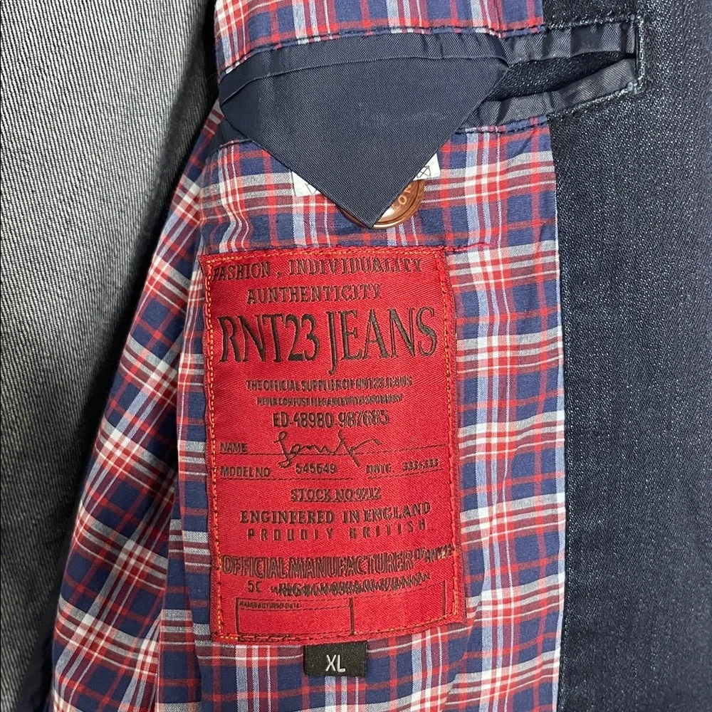 RNT 23 London Jeans Men's Denim Cotton Stretch Blazer Size XL